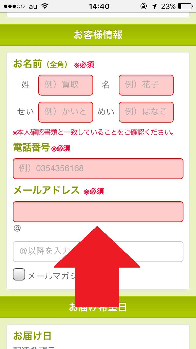 ブランディアの申し込み 名前とメールアドレス入力